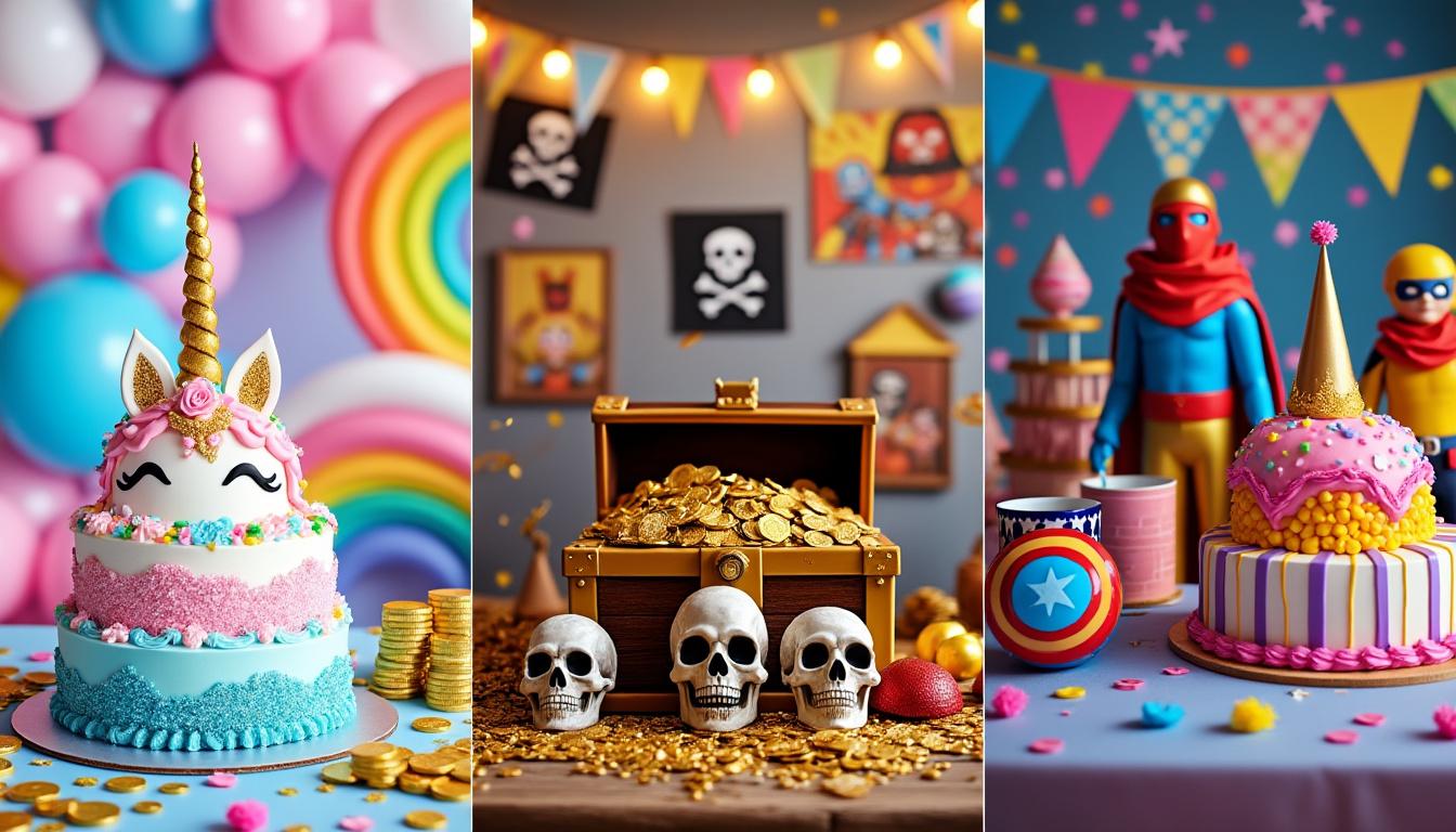 découvrez nos meilleures idées de déco de fête sur les thèmes licorne, pirate et super-héros pour organiser un anniversaire magique et original. inspirez-vous pour une décoration réussie et adaptée à chaque univers !