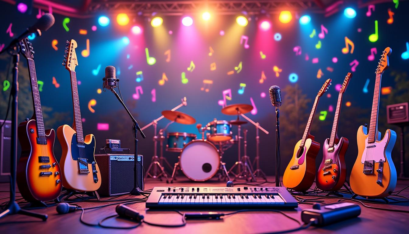 découvrez des idées originales de décoration pour une fête musicale avec des instruments et des notes qui mettent l'ambiance sur scène et créent une atmosphère festive unique.