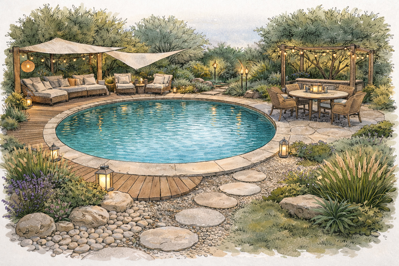 ajout de lumieres pour les soirées autour de la piscine ronde