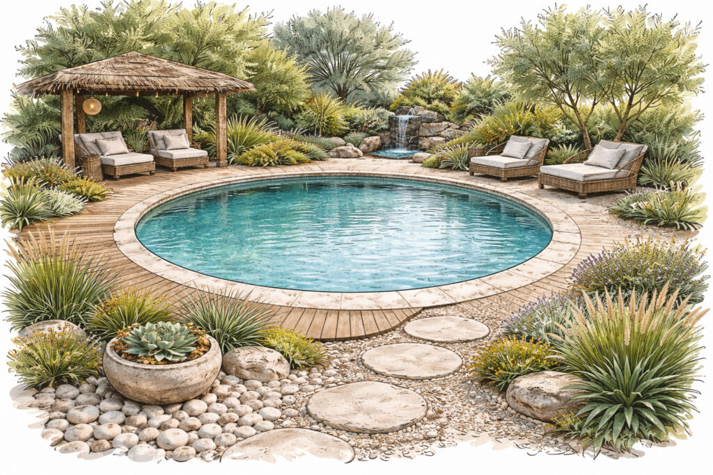 Piscine ronde : Quelle décoration avoir autour ? Exemples - Cmn77